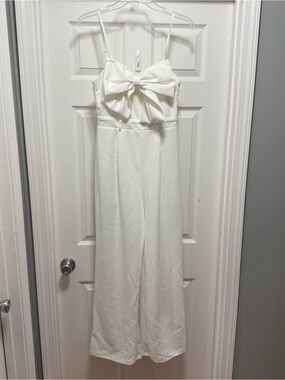 SHEIN White Bow-Front Wide-Leg Jumpsuit